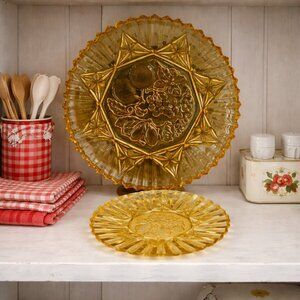 Vintage 1950s Federal Glass Fruit Harvest Serving Platters | Two pc: 12", 8.5"